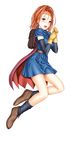  backpack bag barbara cape dragon_quest dragon_quest_vi earrings gloves high_ponytail jewelry looking_at_viewer open_mouth orange_hair red_eyes simple_background solo st.germain-sal white_background 