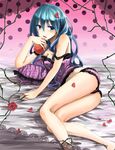  apple aqua_eyes aqua_hair camisole food fruit hatsune_miku long_hair panties petals romeo_to_cinderella_(vocaloid) solo strap_slip underwear uruha_(yw1109) vocaloid 