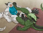  4_toes abs anthro argonian balls bed biceps big big_feet big_muscles big_penis black_horns black_penis claws cum cum_on_chest cum_on_feet cumshot digitigrade dragon drake_(species) duo erection eyes_closed fangs foot_fetish footjob fur gay green_dragon grin hair hindpaw horn jathiros licking_foot lizard male muscles mutual_footjob nude open_mouth orgasm paws pecs penis penis_grab ratharn retracted_foreskin scalie sex sitting soles stripes tharis the_elder_scrolls toe_claws toes tongue tongue_out uncut vein video_games wfa white_fur 