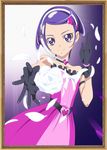  dokidoki!_precure dress eyelashes flower gloves hair_ornament headset highres kenzaki_makoto picture_frame precure purple_eyes purple_hair short_hair smile_(rz) solo 