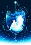  blue blue_eyes cup drinking_glass full_moon highres long_hair looking_at_viewer moon original solo star water white_hair yuuno_(yukioka) 