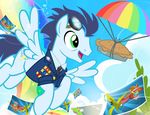  badge blue_hair clothing cloud cutie_mark equine eyewear feral flyer flying friendship_is_magic goggles green_eyes hair horse male mammal my_little_pony necktie outside parachute pegasus pie pixelkitties pony runway sky soarin_(mlp) string uniform water wings wonderbolts_(mlp) 