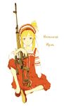  alternate_costume bad_id bad_pixiv_id blonde_hair blue_eyes character_name cyrillic dragunov_svd dress flats gun headdress high_ponytail iris_(material_sniper) kokoshnik material_sniper rifle russian russian_clothes sarafan short_ponytail sidelocks sitting sniper_rifle solo tamaoki_benkyou translated weapon 