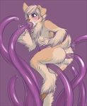  ambiguous_gender blush brown_fur cum cum_in_mouth cum_inside fur green_eyes nude oral penetration plain_background purple_background purple_tentacles solo tan_fur tentacles thewhitefalcon 