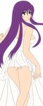  1girl absurdres ass athena breasts busty green_eyes highres kido_saori legs long_hair long_image photoshop purple_hair saint_seiya saori_kido smile solo tall_image thighs vector_trace 