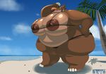  beach big_breasts bikini breasts chubby clothed clothing cloud clouds female hippo huge_breasts island kazecat morbidly_obese nipples overweight sand seaside skimpy sky solo swimsuit tight_clothing tree water 
