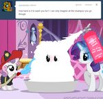  blue_eyes cub equine female feral firefighter fluffle_puff friendship_is_magic glowing hair horn horse levitation mammal mixermike622 my_little_pony pony purple_hair rarity_(mlp) shampoo soap sweetie_belle_(mlp) two_tone_hair unicorn water young 