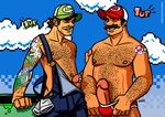  armpits brother cloud erection facial_hair gay gloves hair hat incest luigi male mario mario_bros mustache nintendo nipples nude overalls penis pipe randy sibling smile tattoo teeth underwear video_games ♂ 