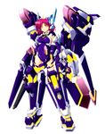  armor bodysuit chouzetsu_yarou crueltear full_body headgear machinery mecha_musume pink_eyes purple_hair simple_background standing trigger_heart_exelica white_background 