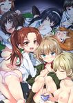  akiyama_yukari ass bad_id bad_pixiv_id blush braid breast_pillow breasts brown_eyes brown_hair closed_eyes cup darjeeling flat_chest girls_und_panzer isuzu_hana kadotani_anzu katyusha kimoto_kanata long_hair multiple_girls nishizumi_miho no_pants ooarai_school_uniform panties pleated_skirt pravda_school_uniform reizei_mako school_uniform serafuku skirt takebe_saori teacup underwear yuri 