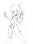  1girl animal_ears camel_(dansen) female fingerless_gloves gloves midriff monochrome navel original partially_visible_vulva sachiho solo tail thighhighs torn_clothes wolf_ears wolf_tail 