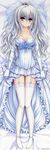  1girl absurdres blue_rose breasts bridal_gauntlets bridal_veil cleavage collarbone crown d: dakimakura dress fixed flower garter_straps genderswap highres kisakinomiya_chihaya legs long_image norita open_mouth otome_wa_boku_ni_koishiteru otome_wa_boku_ni_koishiteru_futari_no_elder purple_eyes rose tall_image thighhighs trap veil wedding_dress white_hair white_legwear 