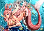  angelfish animal bikini blue_eyes breasts bubble chin_rest cleavage clownfish coral earrings fish frilled_bikini frills hair_ornament hairclip jewelry large_breasts long_hair mermaid monster_girl one_piece pink_hair princess scales shirahoshi silhouette solo striped striped_tail swimsuit tail underwater very_long_hair yumiyokiak 