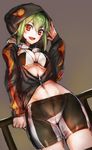  :d bike_shorts bikini_top blush breasts cameltoe cleavage digimon digimon_world_re:digitize goggles goggles_around_neck green_hair highres hood hoodie large_breasts looking_at_viewer navel open_mouth red_eyes shinomiya_rina sketch smile taishi_(picchiridou) 