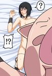  !? 1girl ? bed bed_sheet black_hair blush from_above lying naruto obstructed_view on_back panties panty_pull pig shizune_(naruto) short_hair surprised tk_(tk&#039;s_level4) tk_(tk's_level4) tonton_(naruto) topless underwear white_panties 