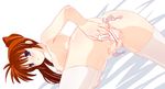  ass bad_id bad_pixiv_id bed blush breasts brown_hair censored from_behind heart kupaa large_breasts long_hair lyrical_nanoha mahou_shoujo_lyrical_nanoha_strikers nipples nude purple_eyes pussy side_ponytail solo spread_pussy sweat takamachi_nanoha tears testa thighhighs 