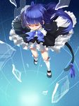  blue_hair blurry cat_tail dress frederica_bernkastel long_hair maon_(hikouya) red_eyes ribbon solo tail umineko_no_naku_koro_ni 