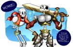  armor blush bone humor medievil_(game) melee_weapon papyrus_(undertale) scarf sir_daniel_fortesque skeleton smudgeandfrank sparkles sword undertale video_games weapon 