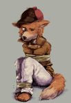  bdsm bondage bound canine clothing coat eyes_closed fox hat mammal miri omorashi open_mouth peeing plain_background sherlock_hound sherlock_hound_(series) tears urine 