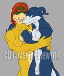  annoying_watermark anthro biceps big_muscles blue_skin bowser_jr. bowser_koopa_junior_(roommates) claws couple cyan_eyes digimon duo ear_piercing facial_piercing flaccid flamedramon gay giancarlo_rosato grey_background hair horn hug koopa male mario_bros muscles nintendo nipple_piercing nipples nose_piercing nude pecs penis piercing plain_background red_hair reptile roommates_(comic) scalie spelunker_sal standing turtle uncut vein video_games watermark yellow_skin 