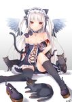  animal_ears breasts cameltoe duji_amo neko nekomimi nipples pantsu tail thighhighs wings 