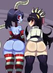  blush breasts butt clothed clothing drooling duo female filia half-dressed human legwear looking_at_viewer mammal monster red_eyes saliva samson schoolgirl side_boob skullgirls squigly sssonic2 stockings undead zombie 