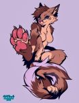  4_toes anthro breasts brown_fur canine claws female fur hair looking_at_viewer mammal pawpads paws popparotzi simple_background smile solo toe_claws toes tongue tuft wolf 