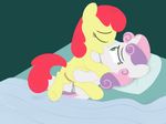  anus apple_bloom_(mlp) bed cub dtcx97 duo equine eyes_closed female feral friendship_is_magic green_eyes hair horn horse kissing lesbian mammal my_little_pony pillow pony pussy pussy_juice red_hair sweetie_belle_(mlp) two_tone_hair unicorn young 