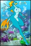  big_breasts blue_skin breasts bubble bubbles female fish looking_at_viewer marine nipples nude solo tail_fin tailfin underwater walter_sache water 