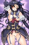  after_sex bad_id bad_pixiv_id black_hair breasts cleavage cum cum_in_pussy cumdrip empty_eyes garter_straps kamia_(not_found) large_breasts long_hair looking_at_viewer lying neptune_(series) nipples noire red_eyes solo thighhighs torn_clothes twintails very_long_hair 