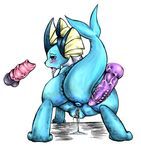  blue_body butt disembodied_penis eeveelution female looking_back male nintendo penis plain_background pok&#233;mon pok&eacute;mon presenting presenting_hindquarters purple_eyes pussy pussy_juice straight tranquilmyst vaporeon video_games white_background 