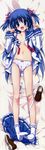  1girl :d absurdres bandaid bandaid_on_knee blue_eyes blue_hair blush bobby_socks dakimakura fang feet feet_together fixed flat_chest gotou_nao hair_ribbon highres legs loafers long_hair long_image luchie lying navel open_clothes open_mouth open_shirt panties ribbon school_uniform shirt shoes shoes_removed skirt skirt_removed smile socks tall_image toes two_side_up underwear white_legwear white_panties 