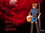  antitank_rifle blonde_hair canine cannons clothing english_text fanart female fox fuzzycoma gloves hair hellsing invalid_background invalid_color invalid_tag legwear looking_at_viewer mammal moon red_eyes seras seras_victoria stockings text thigh_highs tongue tree victoria 