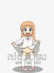  1girl awa blonde_hair blue_eyes long_hair looking_at_viewer nichijou open_mouth panties professor_shinonome shadow side-tie_panties simple_background smile solo underwear white_background 