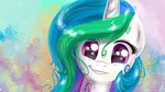  abstract_background equine female feral friendship_is_magic hair horn horse karol_pawlinski looking_at_viewer mammal messy_hair multi-colored_hair my_little_pony pony princess princess_celestia_(mlp) purple_eyes royalty smile solo 