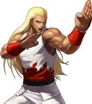  andy_bogard blonde_hair blue_eyes fatal_fury fighting_stance flame_print hair_down highres long_hair male_focus muscle official_art ogura_eisuke sleeveless solo the_king_of_fighters the_king_of_fighters_xiii transparent_background vambraces 
