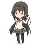  akemi_homura black_hair chibi hair_flip hairband long_hair mahou_shoujo_madoka_magica mai_(t-5) md5_mismatch pantyhose purple_eyes school_uniform skirt solo 