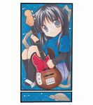  akiyama_mio aoya_(hoshixii) bass_guitar black_hair chibi fender hime_cut instrument jazz_bass k-on! kneehighs long_hair skirt smile solo ton-chan turtle 