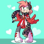  anthro belt boots dress gloves green_eyes hair headphones hedgehog legwear mammal orangebox panties pink pink_hair scarf sega solo sonic_(series) standing stockings underwear 