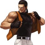  belt blue_eyes brown_hair fighting_stance fingerless_gloves gloves highres long_hair male_focus muscle official_art ogura_eisuke pants ponytail robert_garcia ryuuko_no_ken sleeveless solo the_king_of_fighters the_king_of_fighters_xiii transparent_background vest 