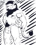  body_hair bulge chest_hair feline happy_trail jockstrap lion looking_at_viewer male mammal muscles solo tongue tongue_out topless underwear 