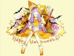  alternate_color bad_id bad_pixiv_id bat cosplay dress halloween happy_halloween jack-o'-lantern kirisame_marisa kirisame_marisa_(cosplay) orange_dress patchouli_knowledge pumpkin solo sugi touhou yellow_background 