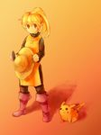  bad_id bad_pixiv_id blonde_hair boots dada_(dolce) gen_1_pokemon hat hat_removed headwear_removed long_hair pikachu pokemon pokemon_(creature) pokemon_special ponytail straw_hat tabard turtleneck yellow_(pokemon) yellow_eyes 
