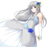  atsukan copyright_request dress elbow_gloves flower formal gloves hair_flower hair_ornament knife long_hair silver_hair solo 