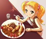  blonde_hair blush crustacean curry eating eyelashes food full_mouth hair_bobbles hair_ornament holding holding_spoon kasugano_urara_(yes!_precure_5) long_hair nekomamire precure rice sauce shrimp shrimp_tempura spoon tempura yellow_eyes yes!_precure_5 