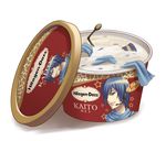  blue_hair blue_scarf character_name cup food haagen-dazs headset ice_cream ice_cream_cup kaito no_humans parted_lips scarf short_hair simple_background soup star terumii vocaloid white_background 