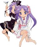  artist_request full_body hiiragi_kagami hiiragi_tsukasa lucky_star multiple_girls purple_hair ribbon transparent_background 