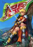  armor blonde_hair brown_eyes flag original ryuutetsu short_hair solo sword weapon 