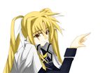 artist_request blonde_hair collar expressionless fate_testarossa long_hair long_sleeves lyrical_nanoha mahou_shoujo_lyrical_nanoha_strikers simple_background solo twintails uniform upper_body very_long_hair white_background 