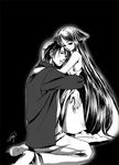  1girl artist_request greyscale hug lowres monochrome sakisaka_fuminori saya saya_no_uta 